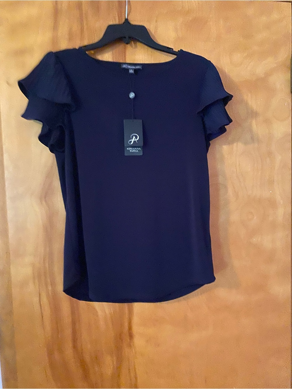 Adrianna Papell Navy Ruffle Sleeve Blouse